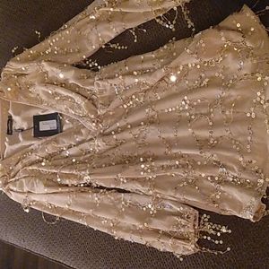 Pretty Little Thing Gold Sequin Bodycon Dress Size USA 4 NWT